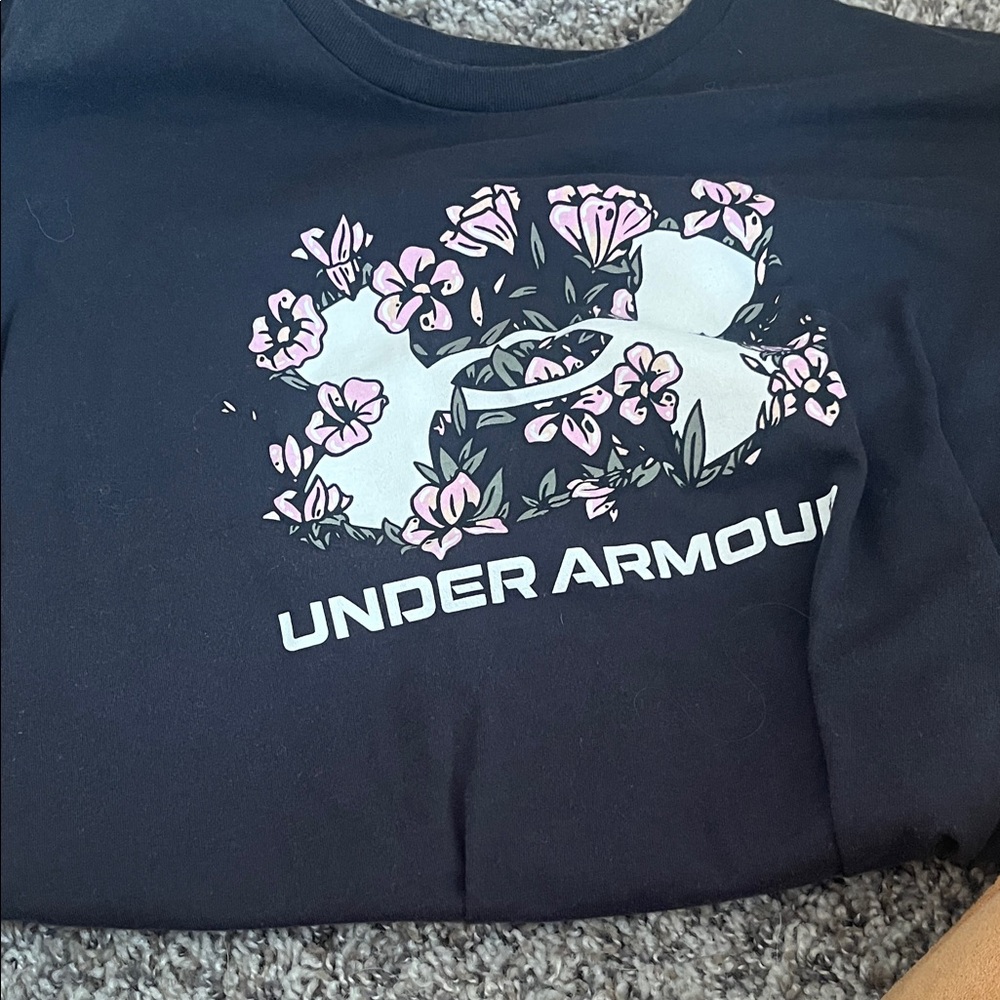 Under Armour Kids' Black Tee with Pink Floral Logo